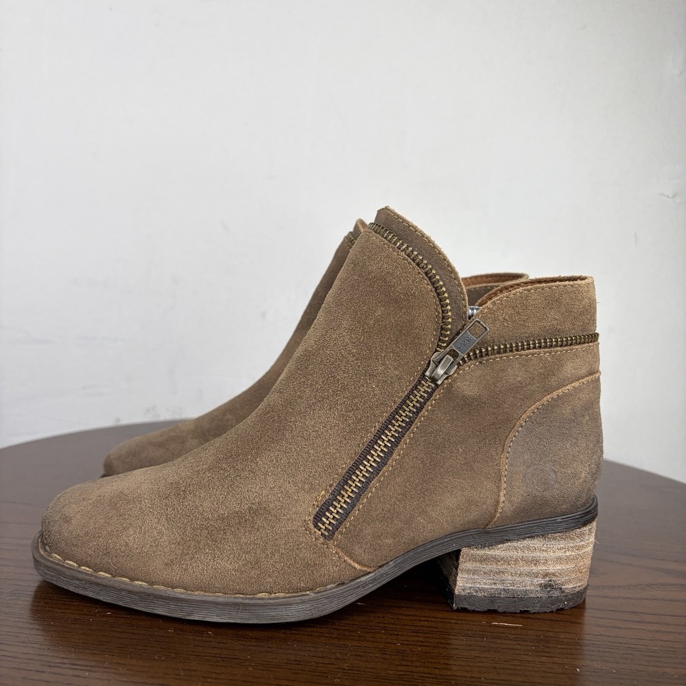 Born Malta Ankle Boots Women's 6.5 Suede Leather Comfort Zip Booties Block Heel